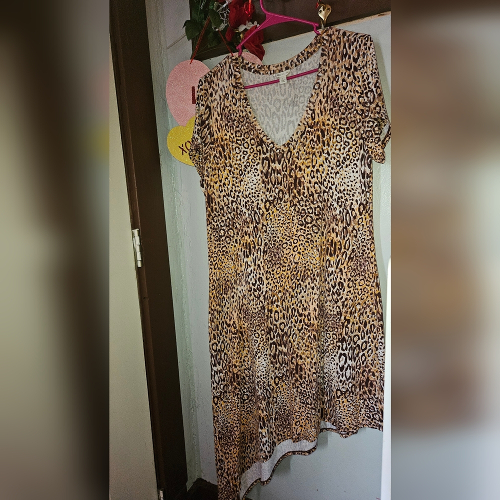 CATO Dress Womens Plus SzXL Brown Tan Leopard Print Pockets slit Dress